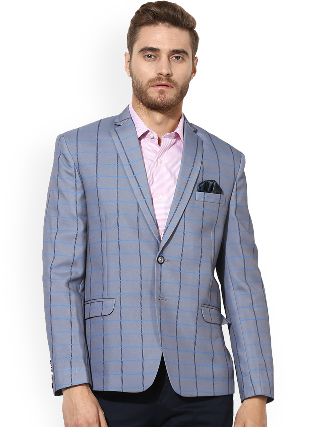 

Hangup Men Blue Striped Single-Breasted Casual Blazer