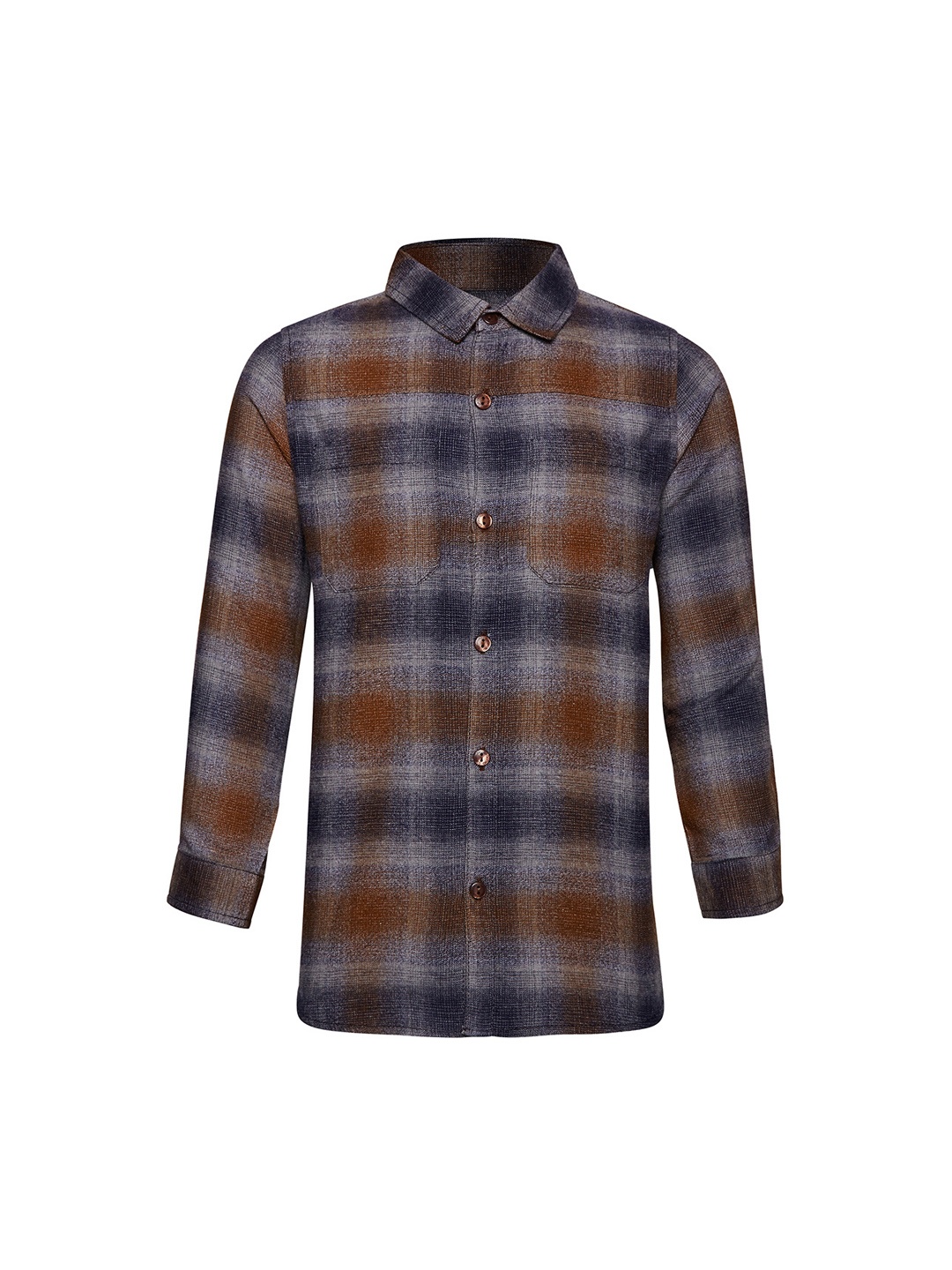 Oxolloxo Boys Brown & Grey Regular Fit Checked Casual Shirt