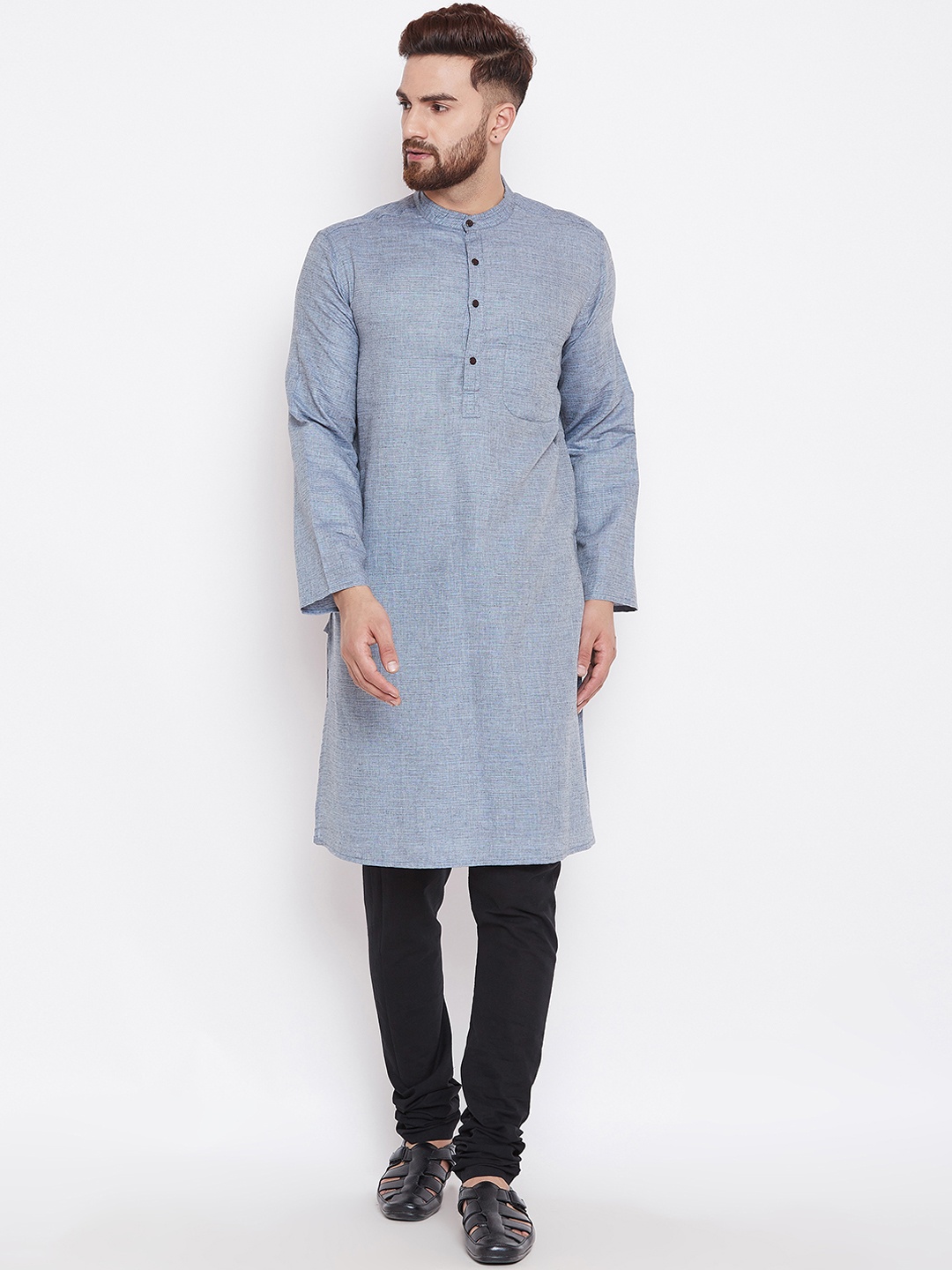 even Men Blue & Grey Woven Design Straight Kurta