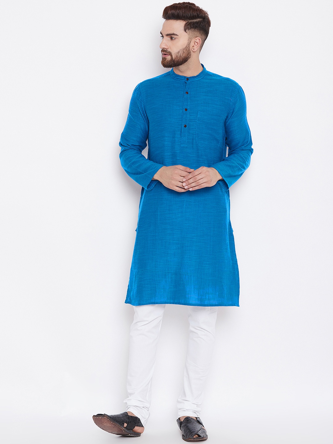 

even Men Blue Woven Design Straight Kurta