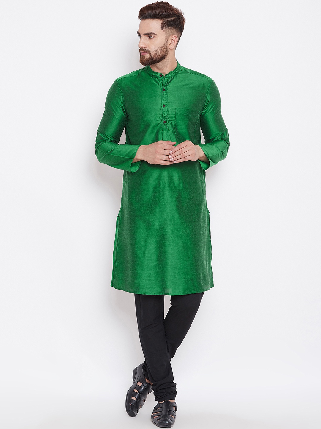 

even Men Green Solid Straight Kurta