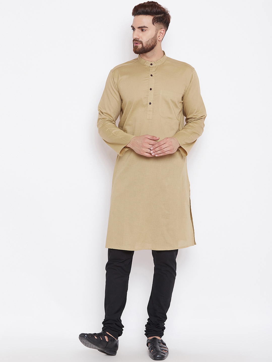 even Men Beige Solid Straight Kurta