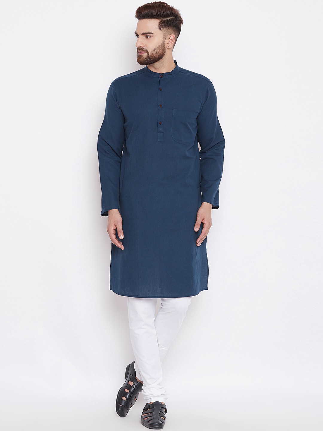 

even Men Navy Blue Solid Straight Kurta