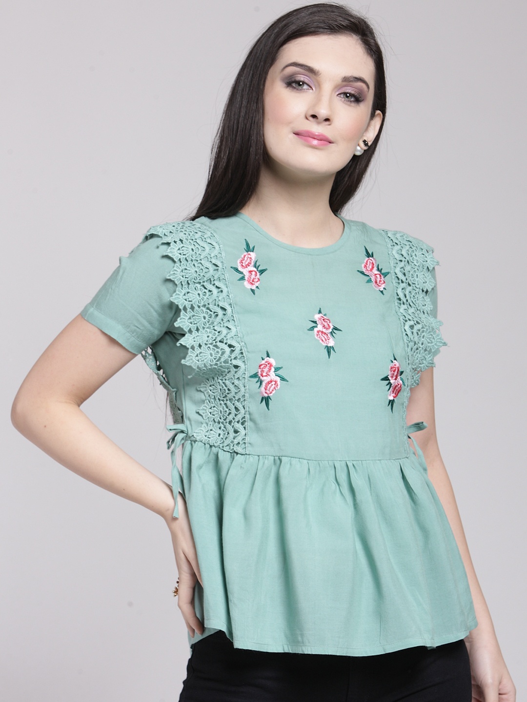 

plusS Studio Burgundy Ruffles Top, Green