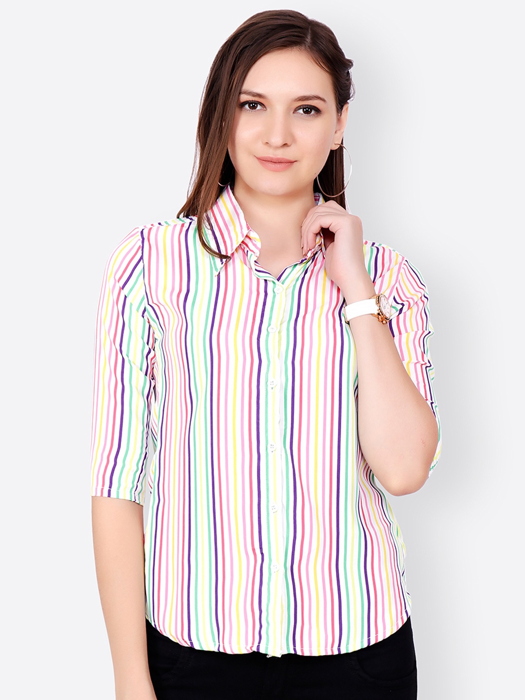 

SCORPIUS Women Multicoloured Regular Fit Striped Casual Shirt, Multi
