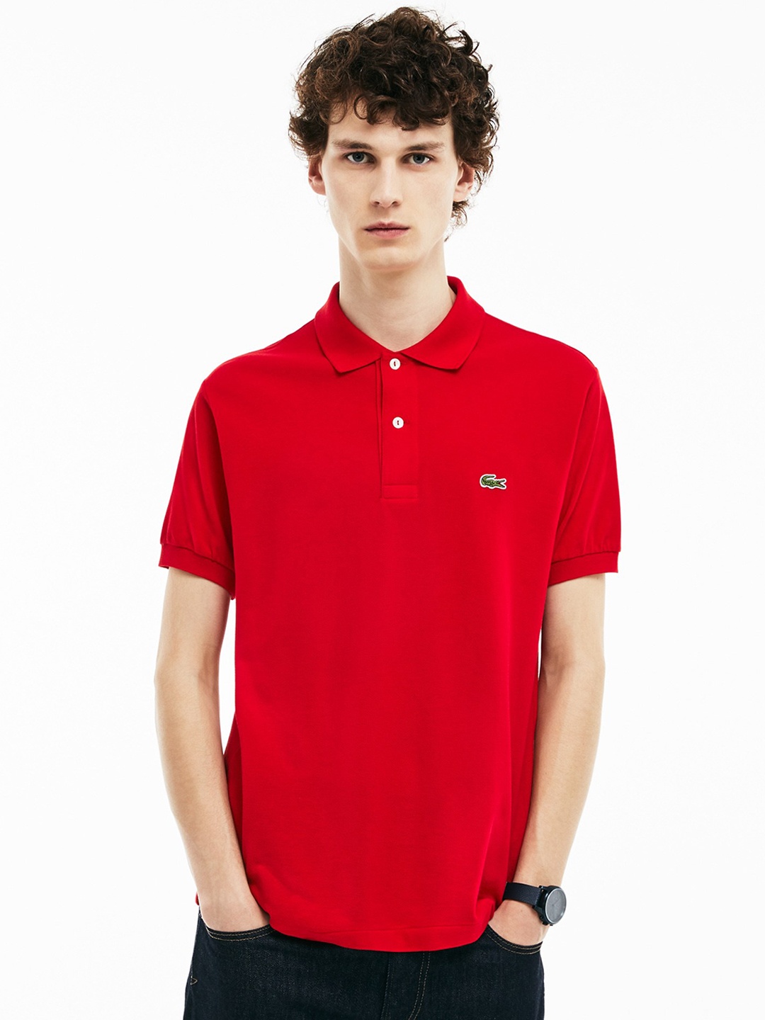 

Lacoste Men Red Solid Polo Collar Pure Cotton T-shirt