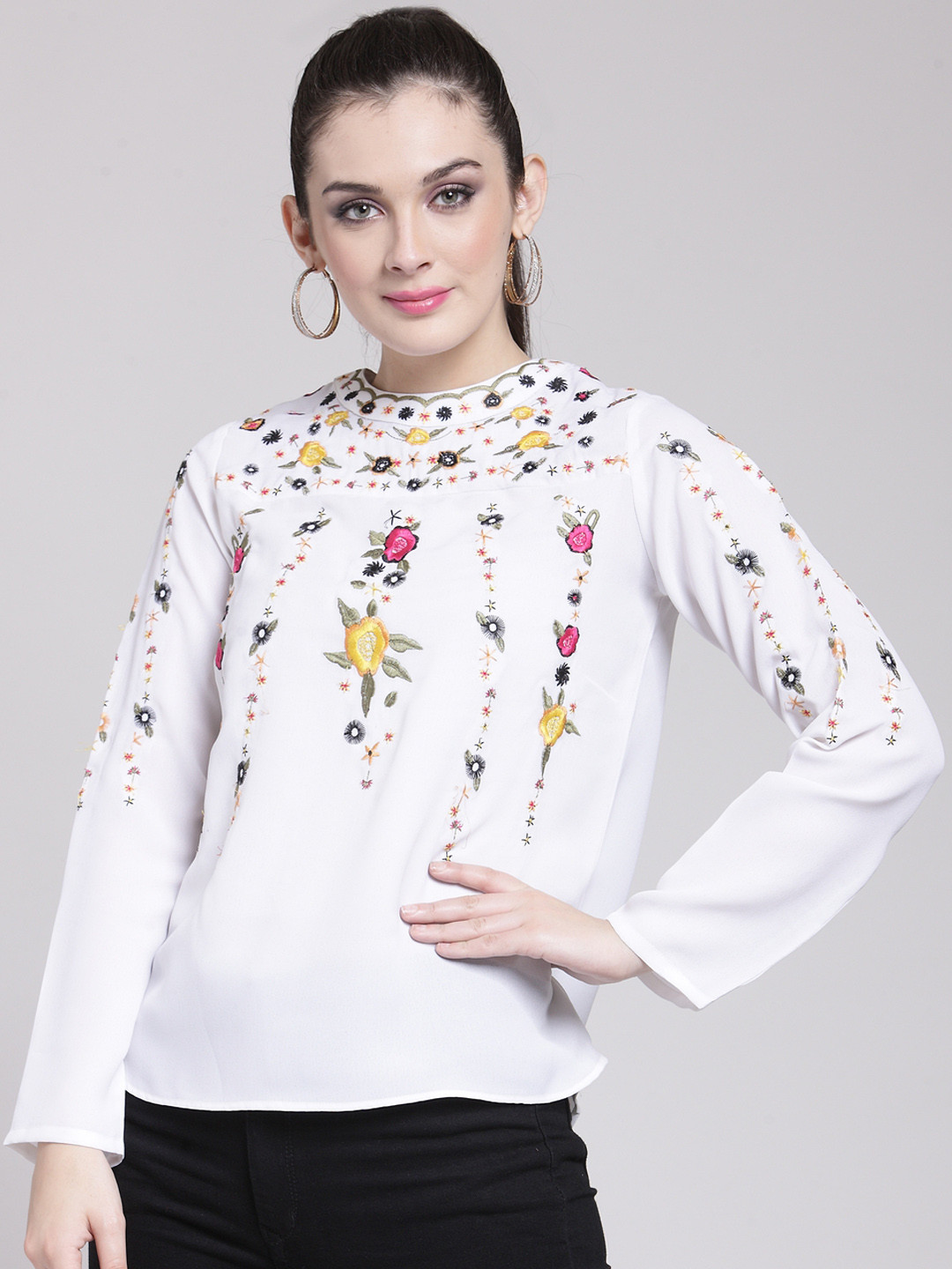 

plusS Women White Embroidered Top
