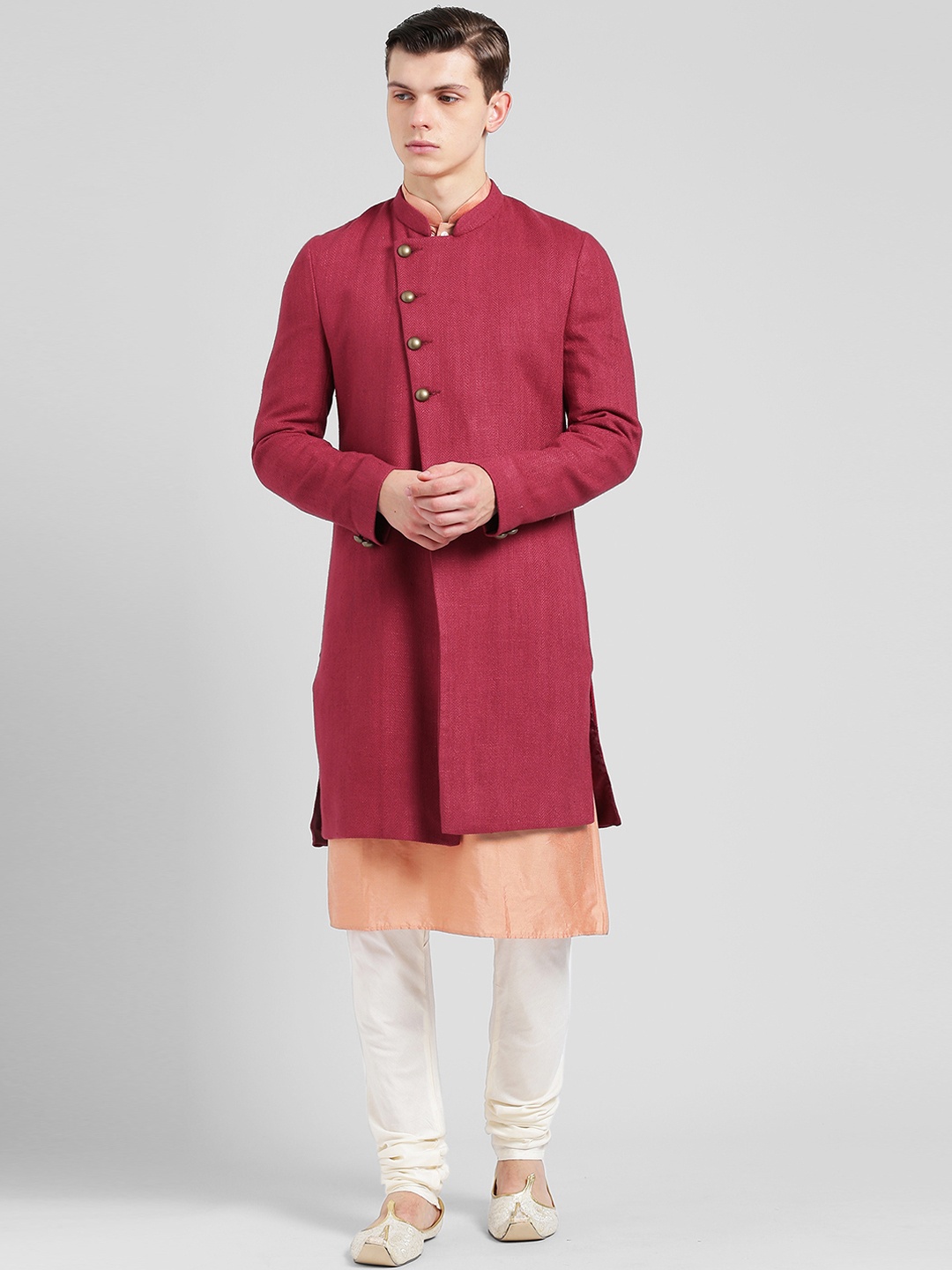 KISAH Men Indowestern Sherwani Set, Red