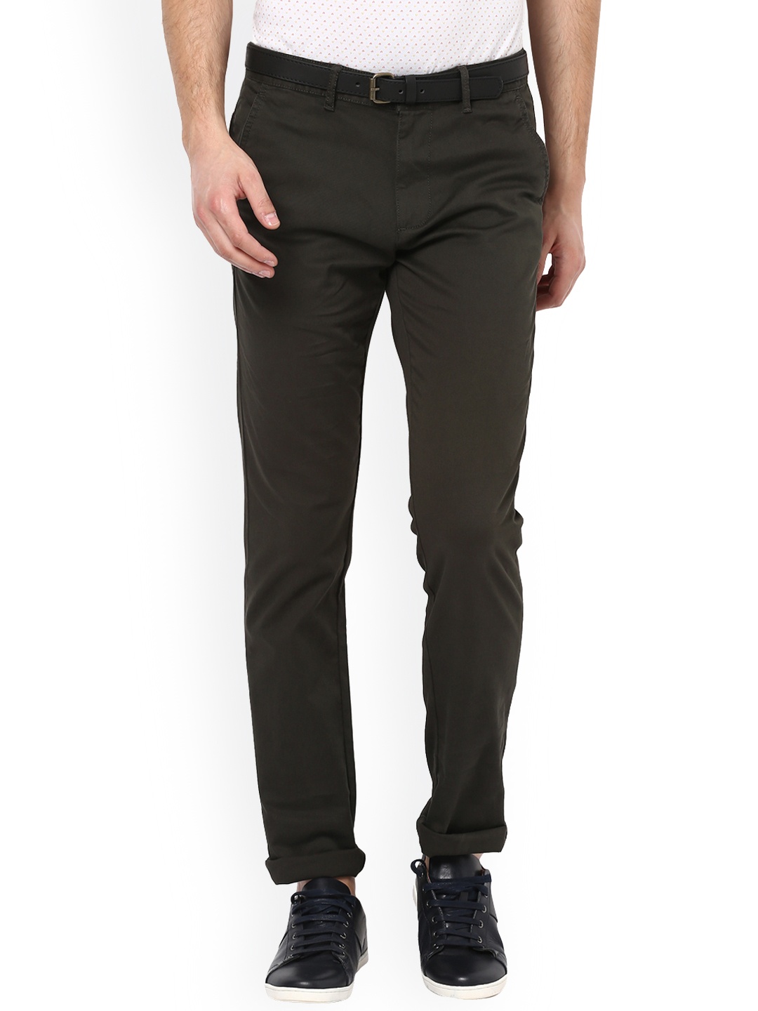 

V Dot Men Olive Green Slim Fit Solid Chinos