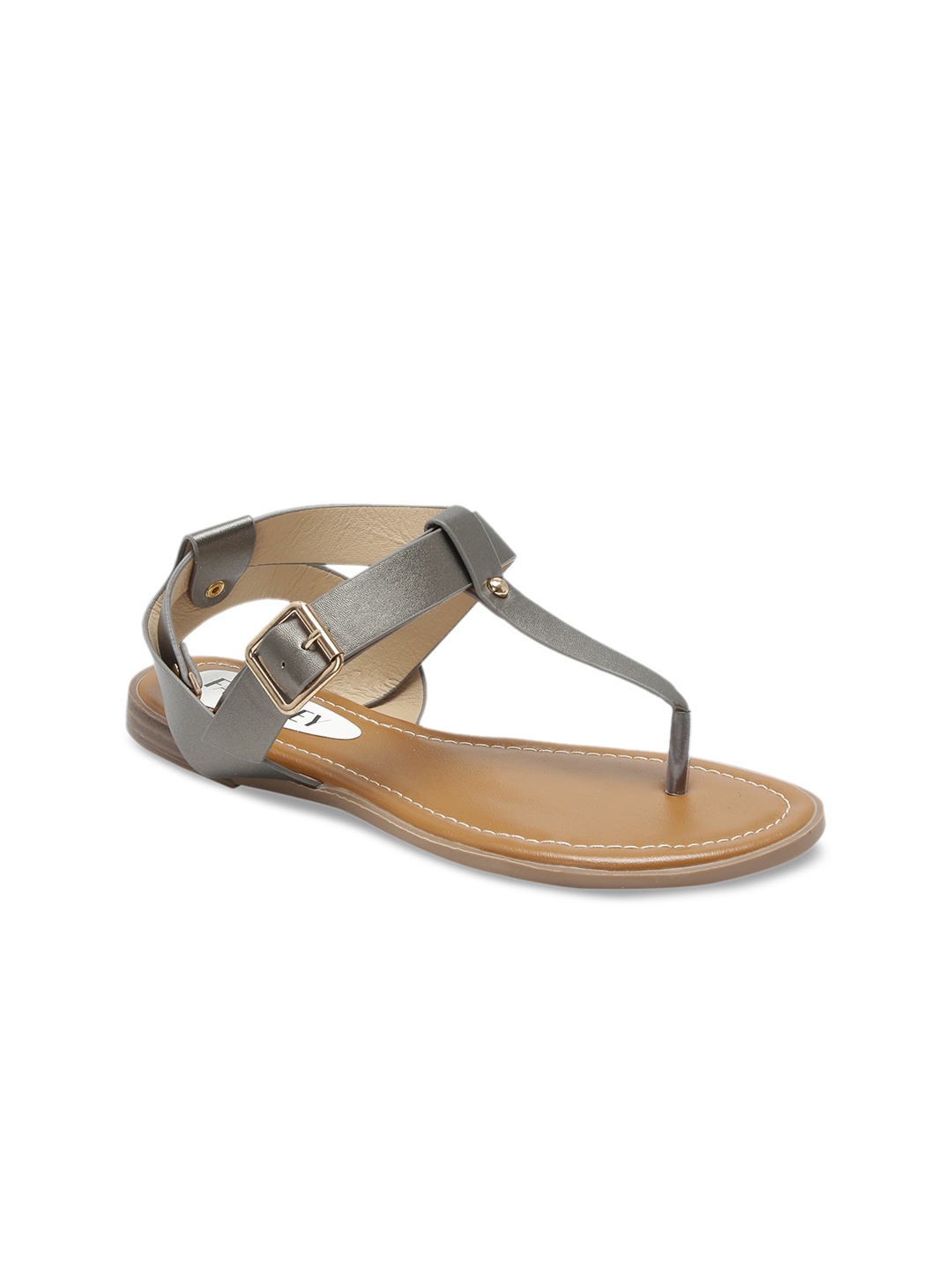 

FabAlley Women Grey Solid Synthetic T-Strap Flats