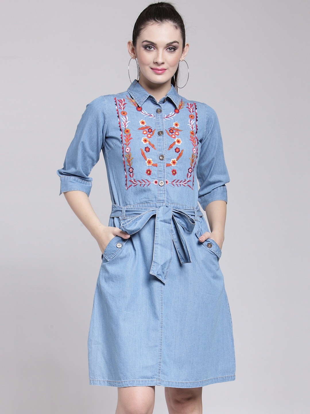 

plusS Women Blue Solid Shirt Dress