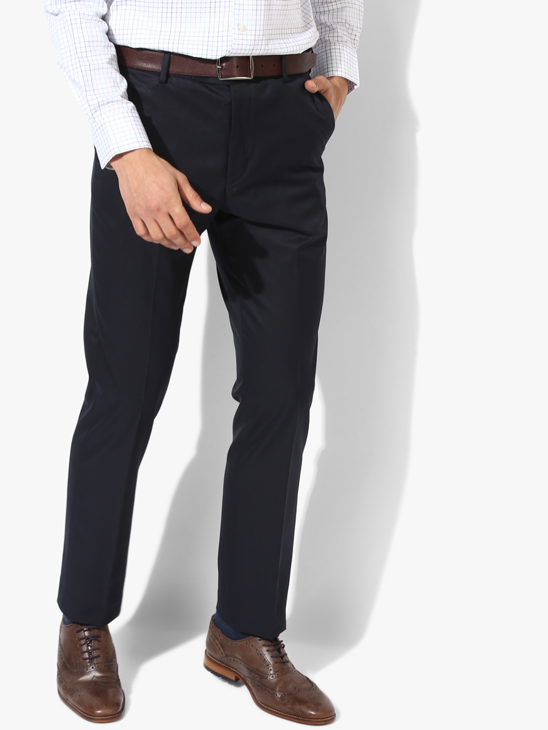 Navy Blue Solid Regular Fit Formal Trouser