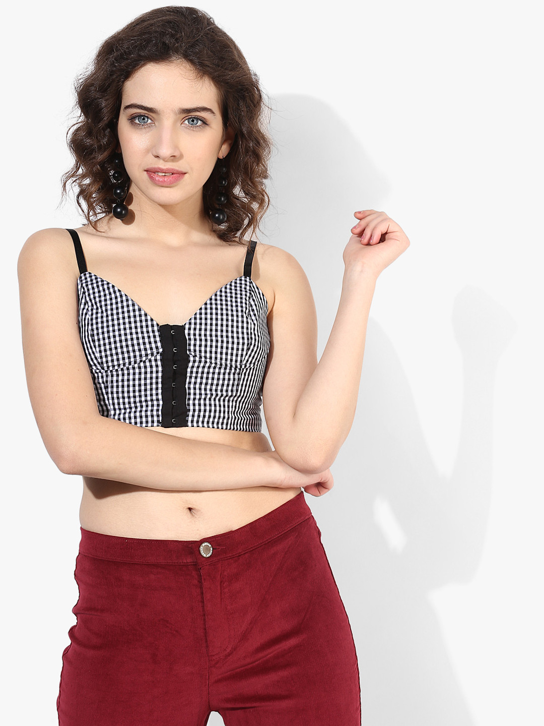 

Black Checked Crop Pure Cotton Top
