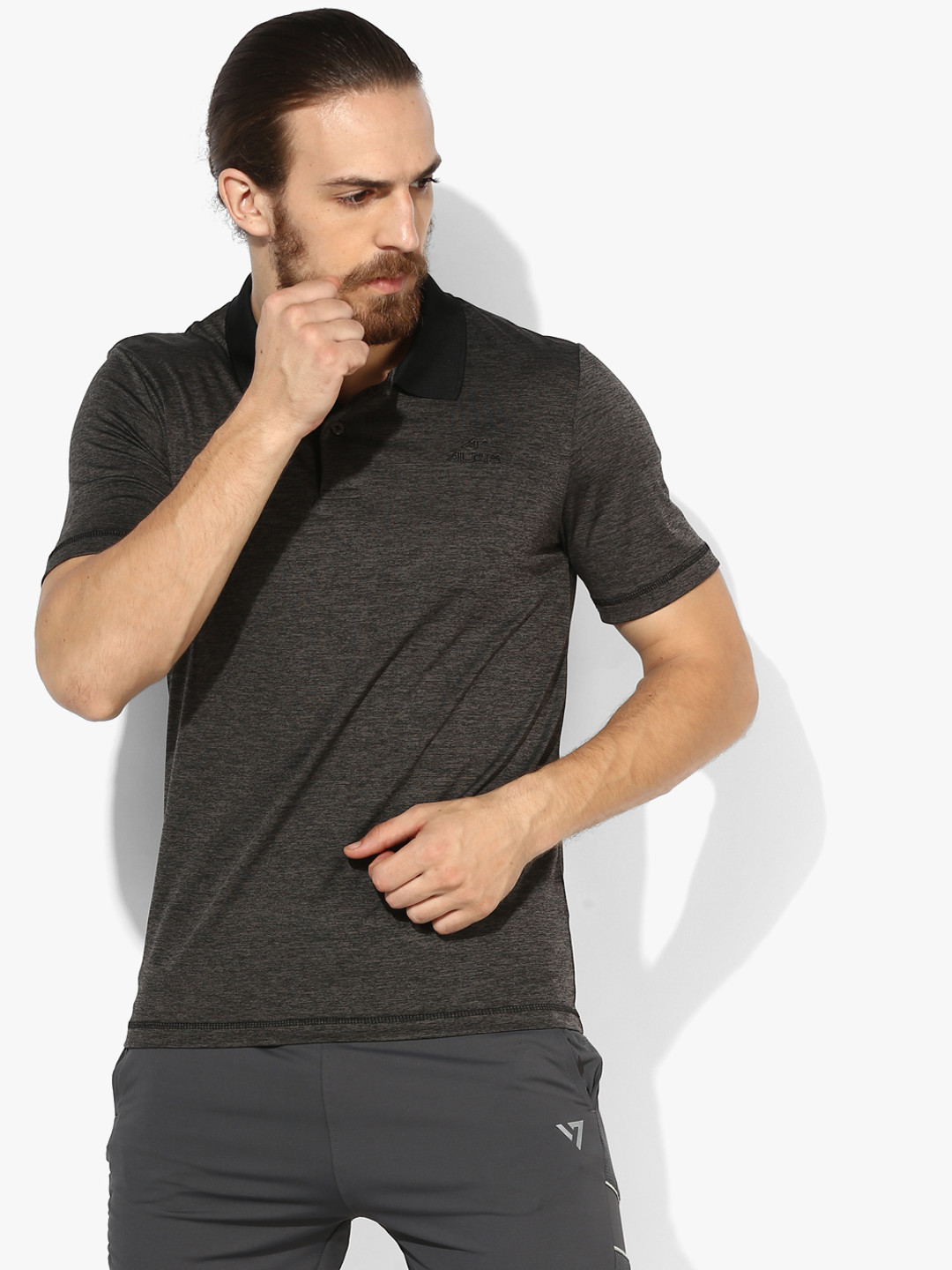 

Alcis Men Charcoal Grey Solid Polo Collar T-shirt