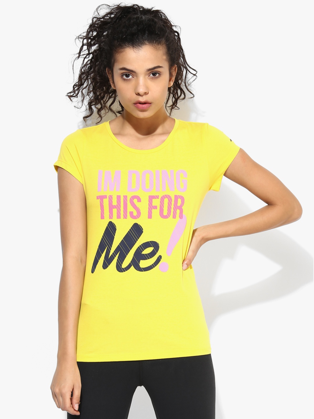 

Alcis Women Yellow Printed Round Neck Training T-shirt