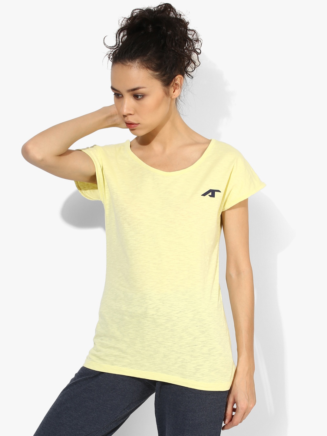 

Alcis Women Yellow Solid Round Neck Pure Cotton T-shirt