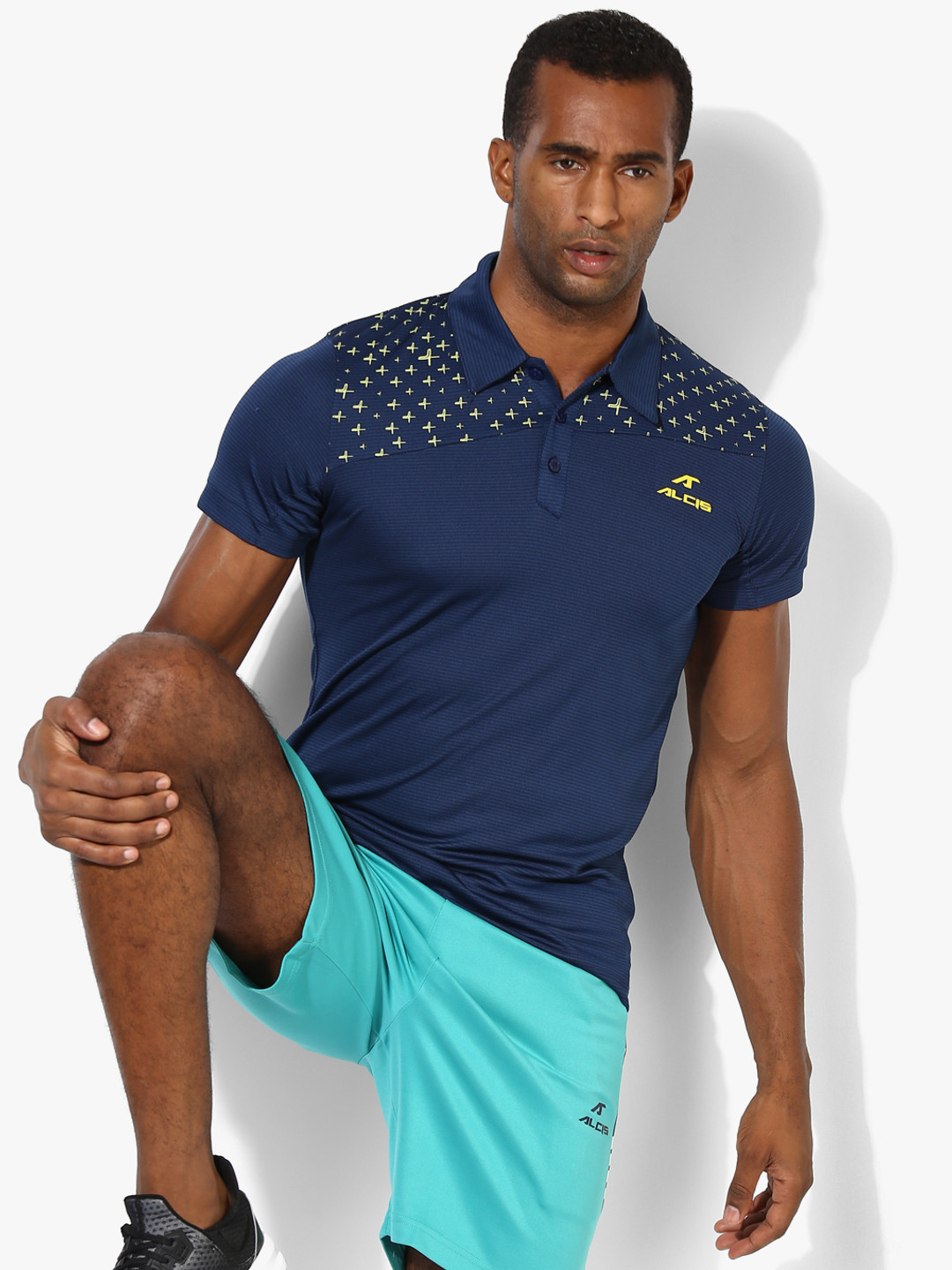 

Alcis Men Navy Blue & Black Striped Polo Collar T-shirt