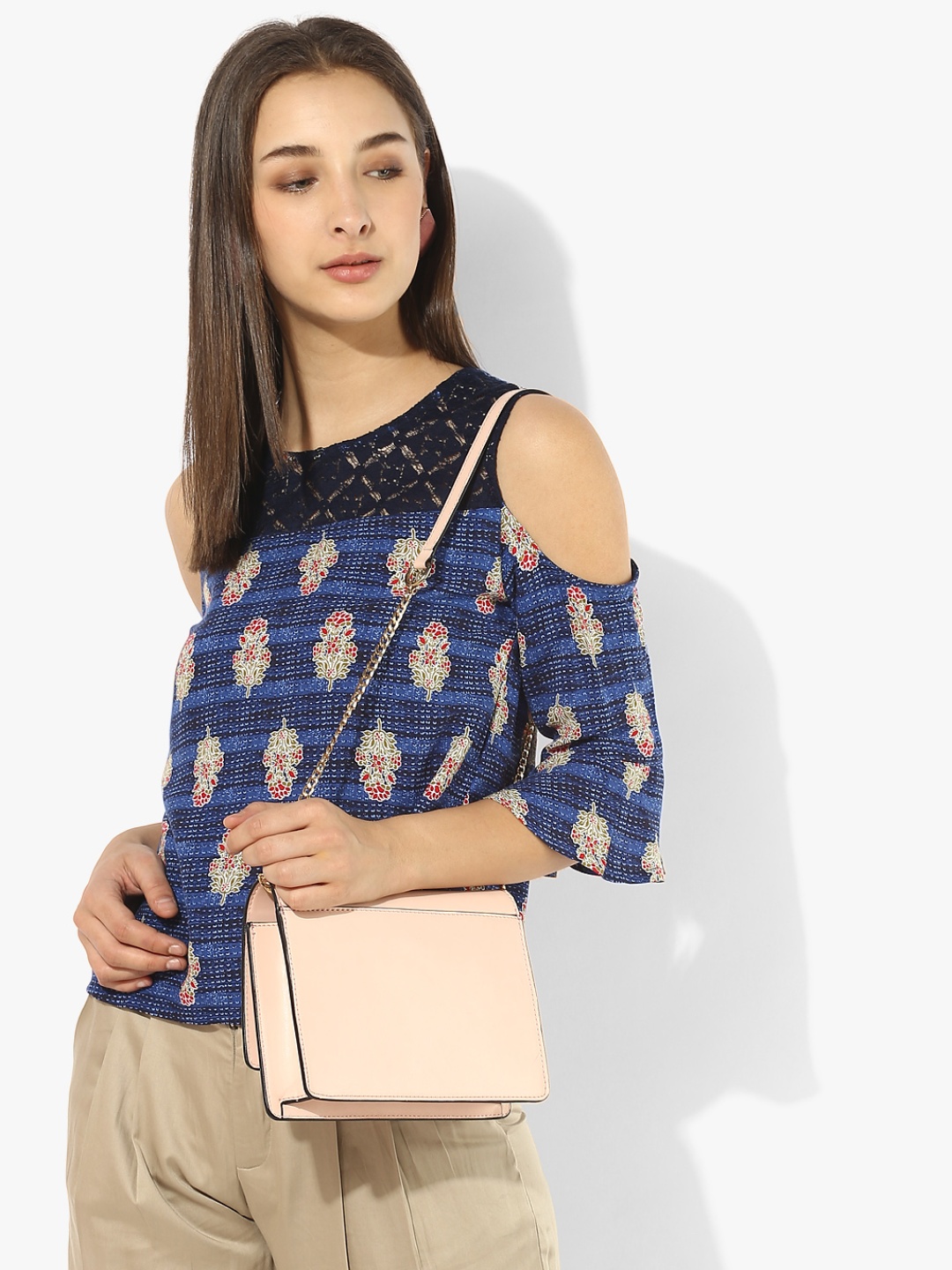 

AKKRITI BY PANTALOONS Women Navy Blue & Red Ethnic Print Regular Top