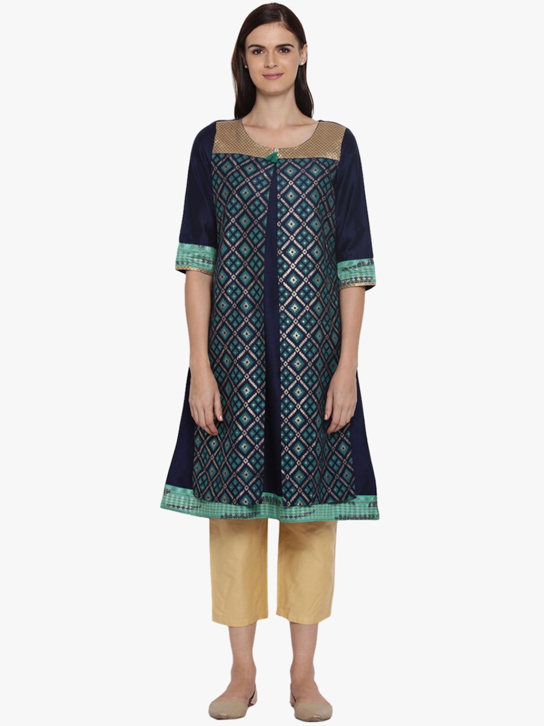 

RANGMANCH BY PANTALOONS Women Blue Printed Straight Kurta