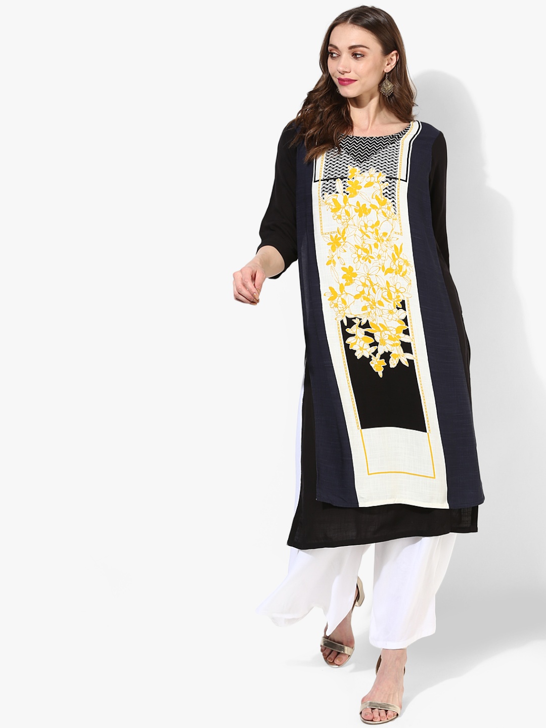 RANGMANCH BY PANTALOONS Women Navy Blue & White Floral Printed Kurta