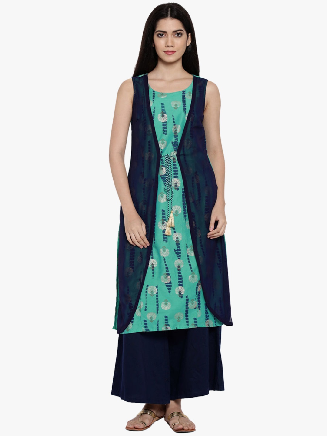 

RANGMANCH BY PANTALOONS Blue Printed Layered Kurta