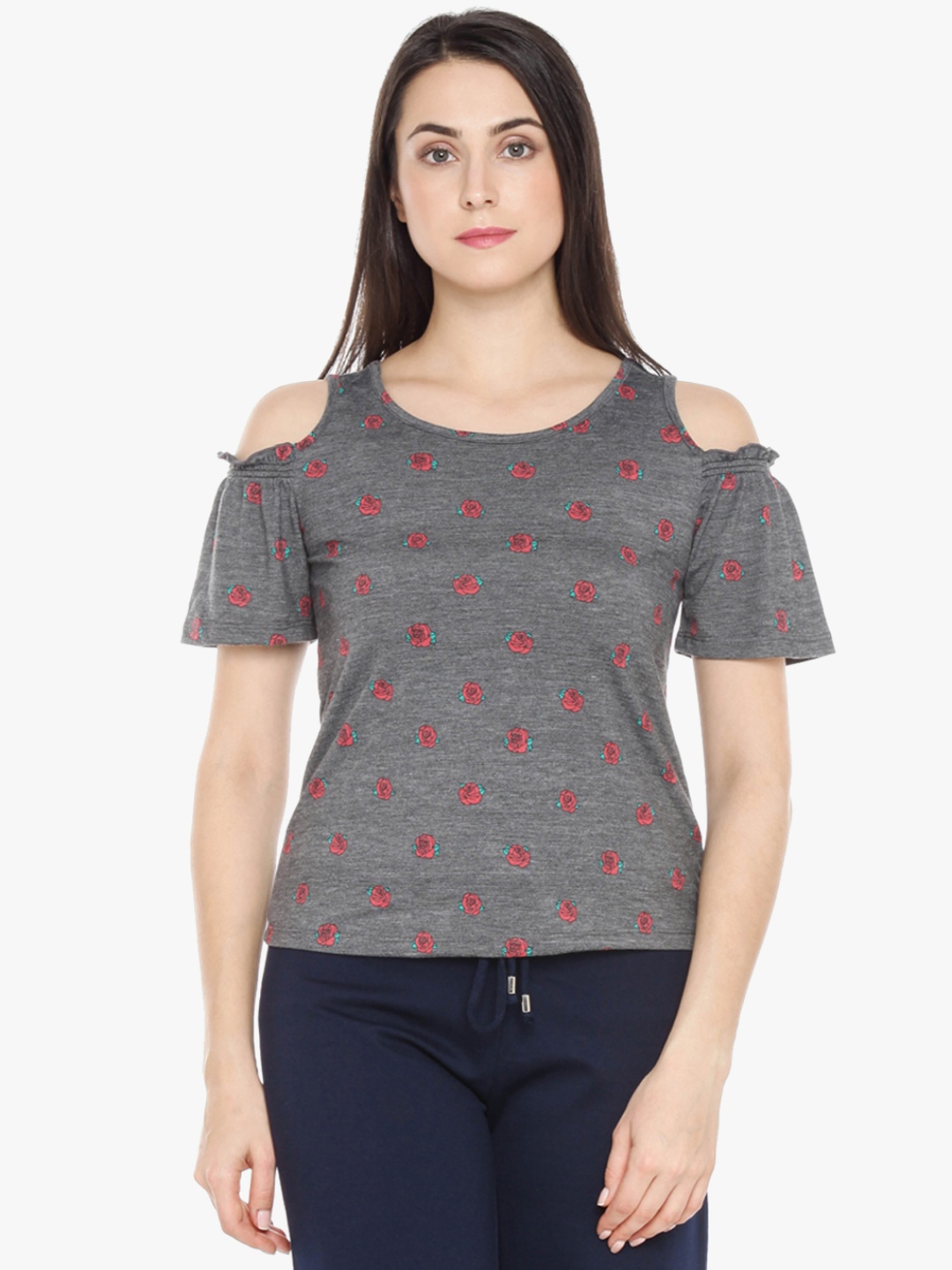 

Honey by Pantaloons Women Grey Printed Top