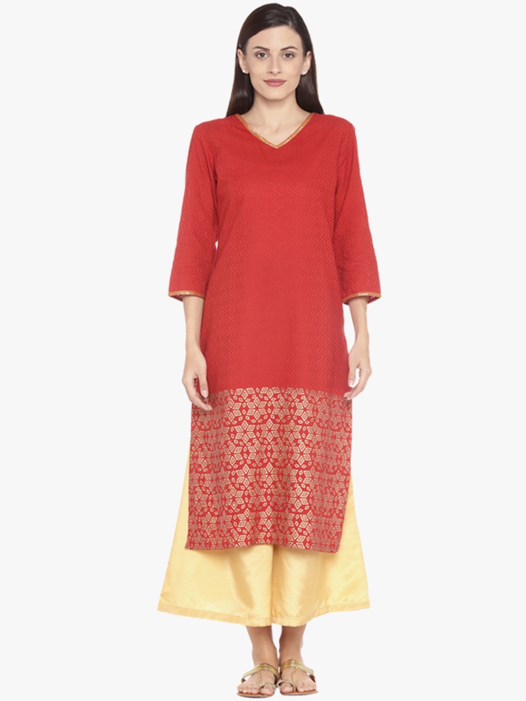 

RANGMANCH BY PANTALOONS Women Red Printed Straight Kurta