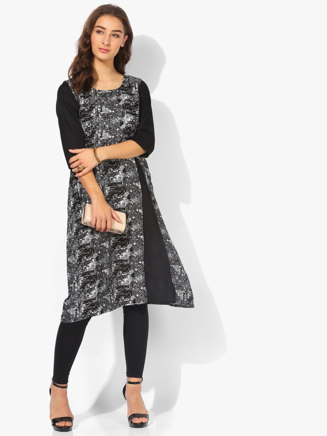 

RANGMANCH BY PANTALOONS Women Black & White Printed A-Line Kurta