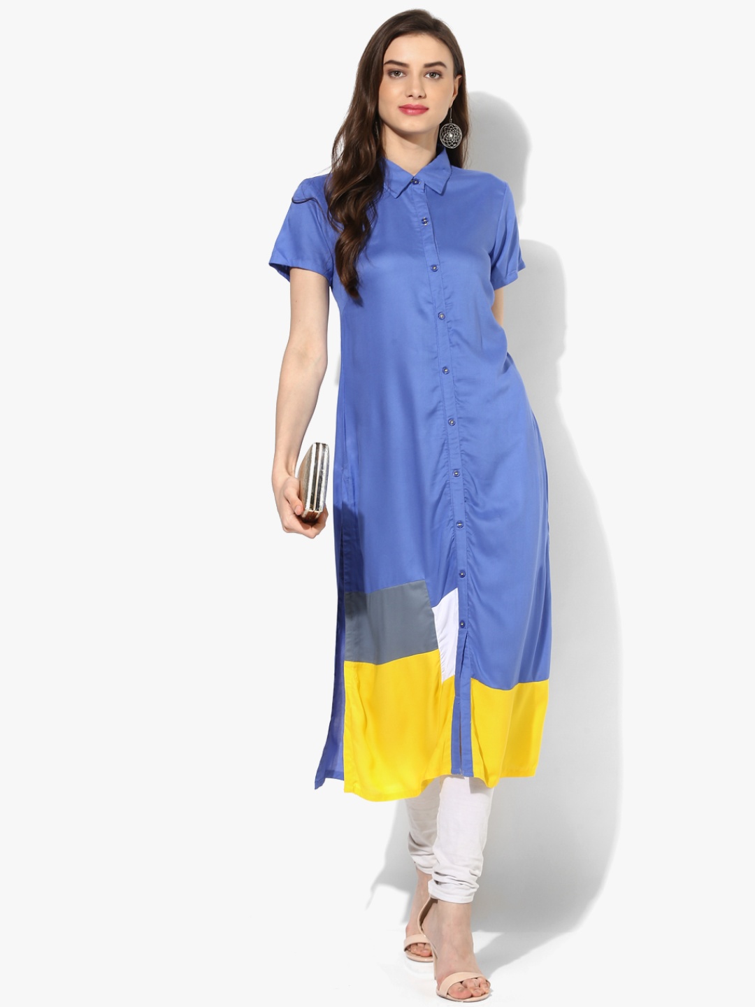 

RANGMANCH BY PANTALOONS Women Blue Colourblocked A-Line Kurta