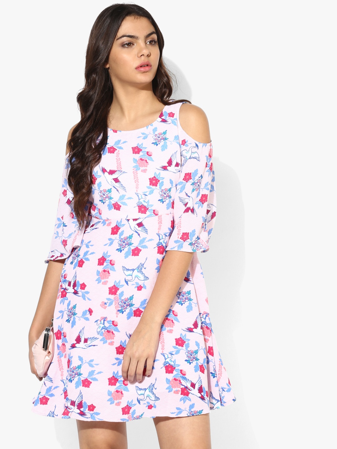 

Honey by Pantaloons Pink & Blue Floral Printed A-Line Dress
