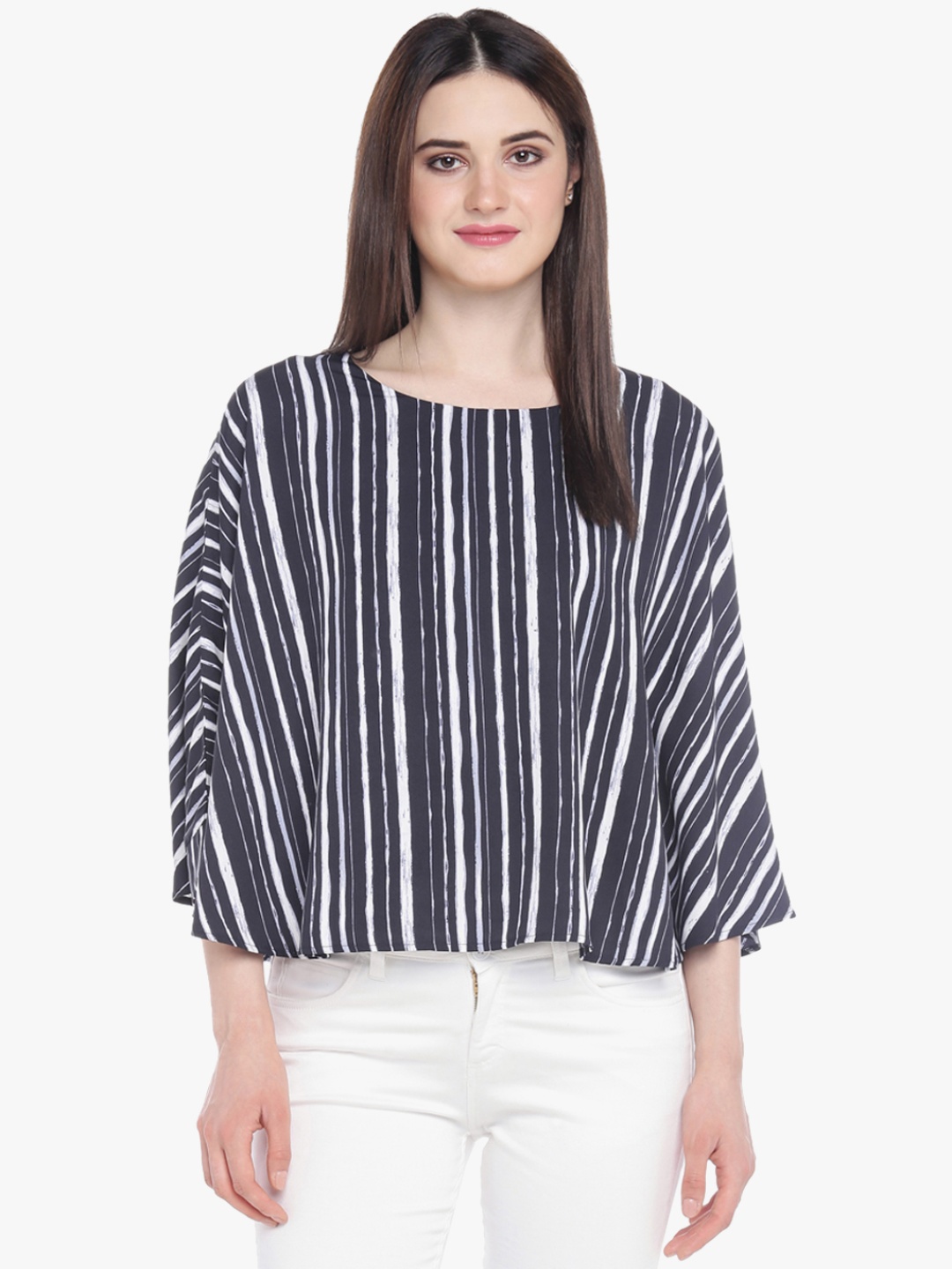 

Annabelle by Pantaloons Women Navy Blue & White Striped Kaftan Top