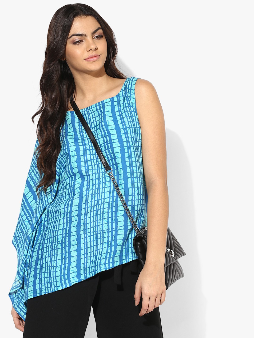 

AKKRITI BY PANTALOONS Women Blue Geometric Print Kaftan Longline Top