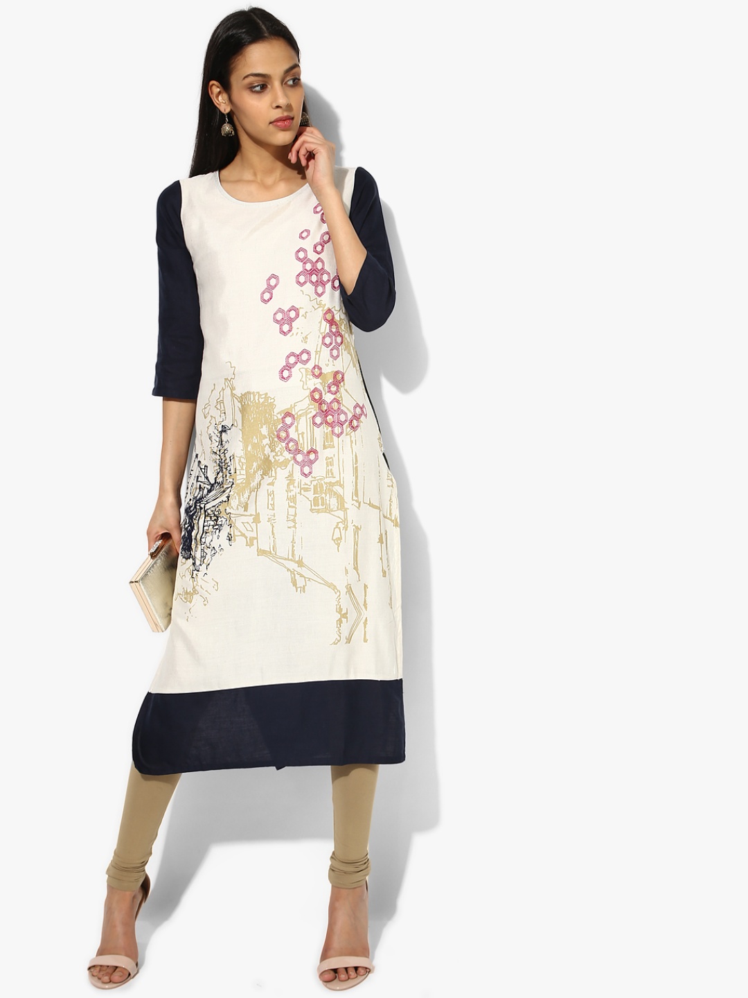 

RANGMANCH BY PANTALOONS Women Beige & Pink Floral Printed Kurta