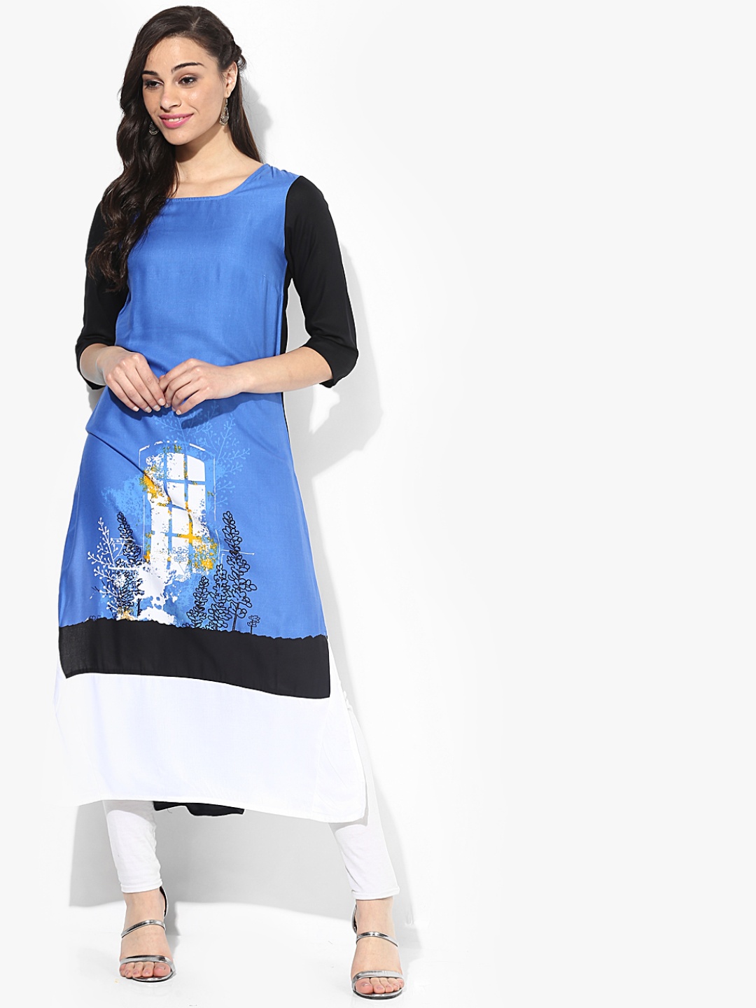 

RANGMANCH BY PANTALOONS Women Blue & Black Quirky Printed Kurta