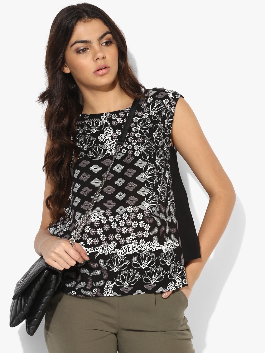 

AKKRITI BY PANTALOONS Ethnic Print Top, Black