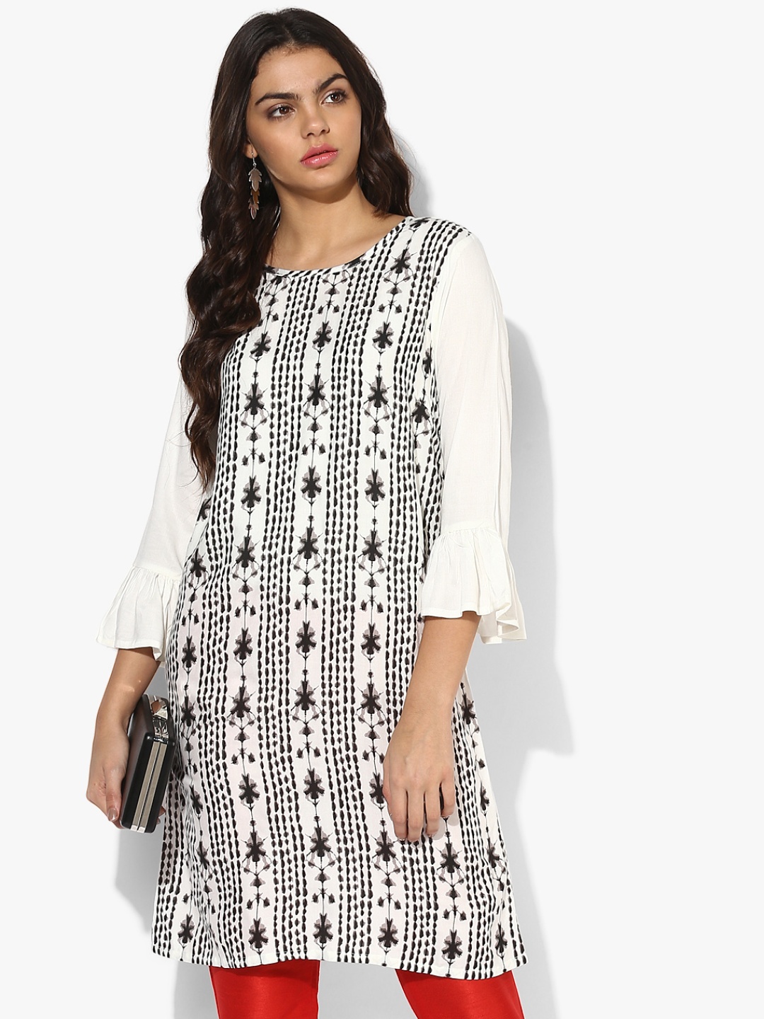 AKKRITI BY PANTALOONS Printed Bell Sleeves Kurta, White