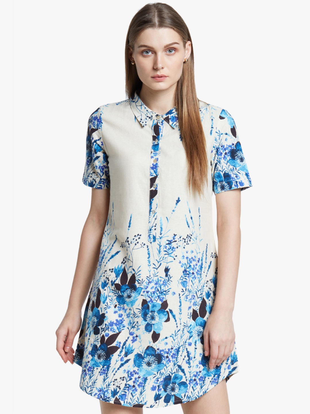 

AND Off-White & Blue Printed Shirt Dress