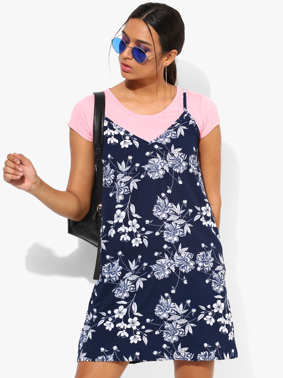 

Navy Blue Coloured Printed Shift Dress With Top