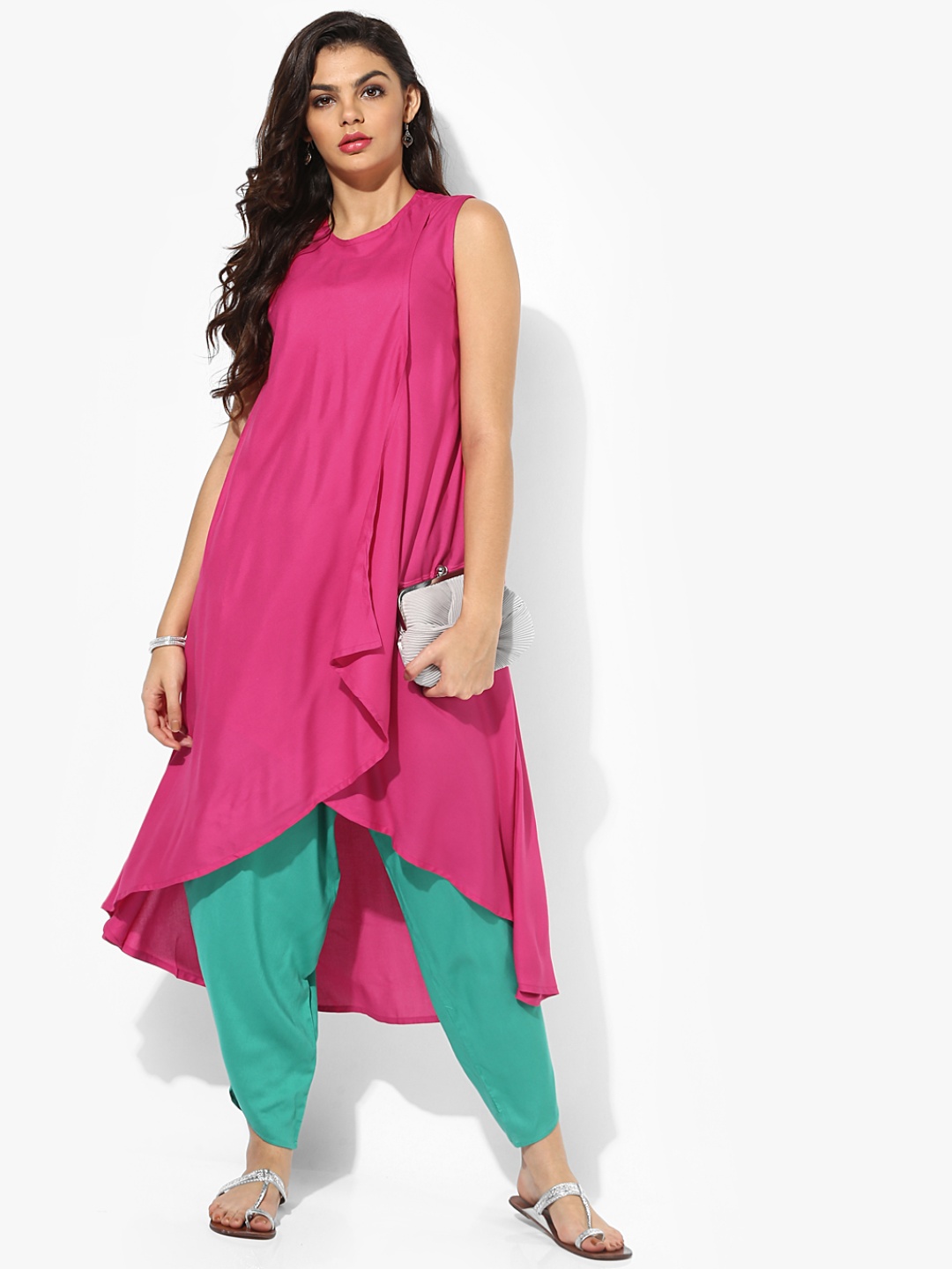 

RANGMANCH BY PANTALOONS Women Pink Solid Asymmetric High-Low A-Line Kurta
