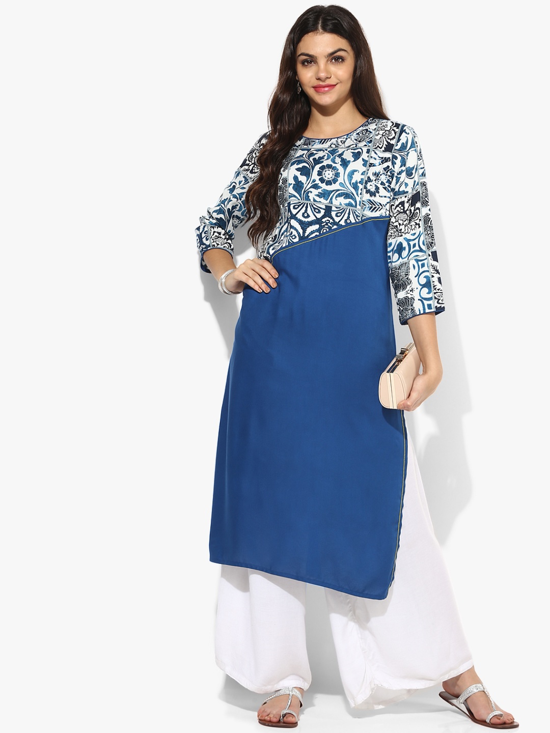 RANGMANCH BY PANTALOONS Women Blue & White Printed Straight Kurta