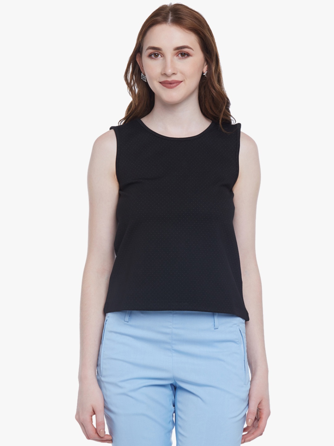 Annabelle by Pantaloons Women Black Textured Pure Cotton Top