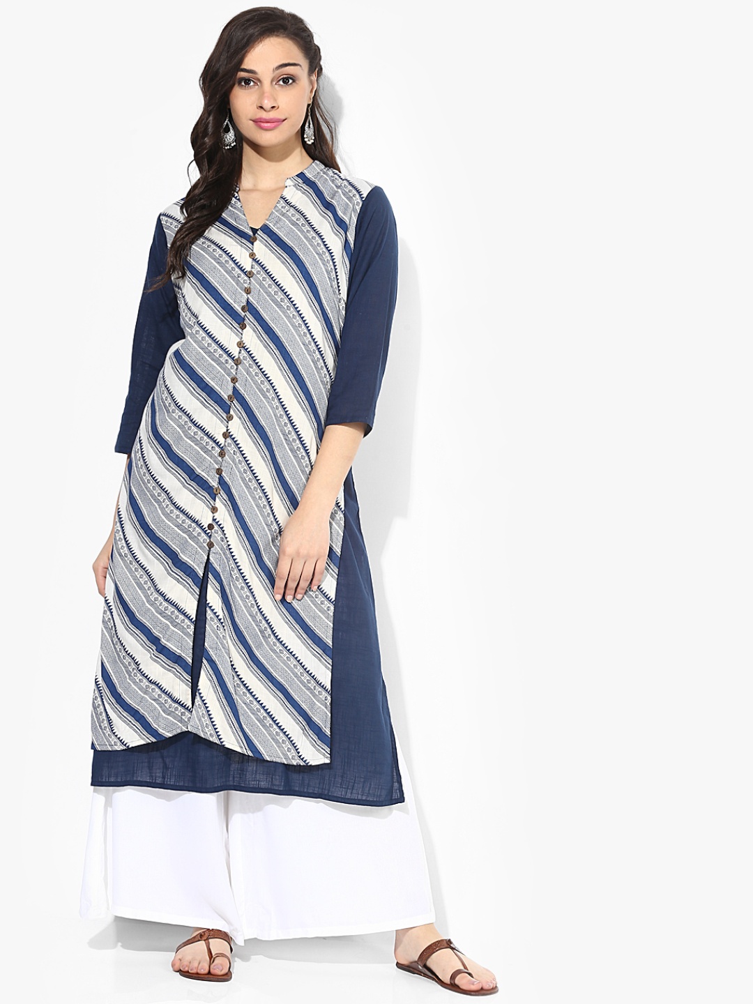

RANGMANCH BY PANTALOONS Women Blue Printed A-line Layered Kurta
