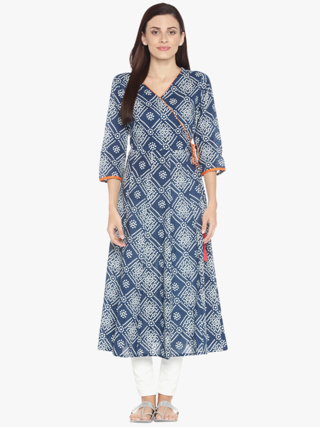 

RANGMANCH BY PANTALOONS Women Navy Blue Printed Anarkali Kurta