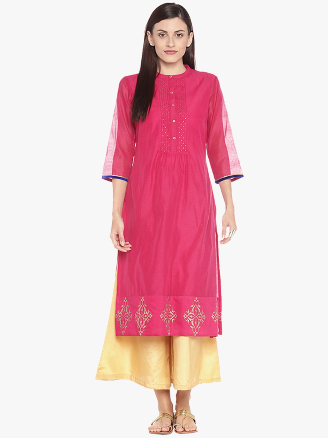 

RANGMANCH BY PANTALOONS Women Fuchsia & Yellow Solid A-Line Kurta