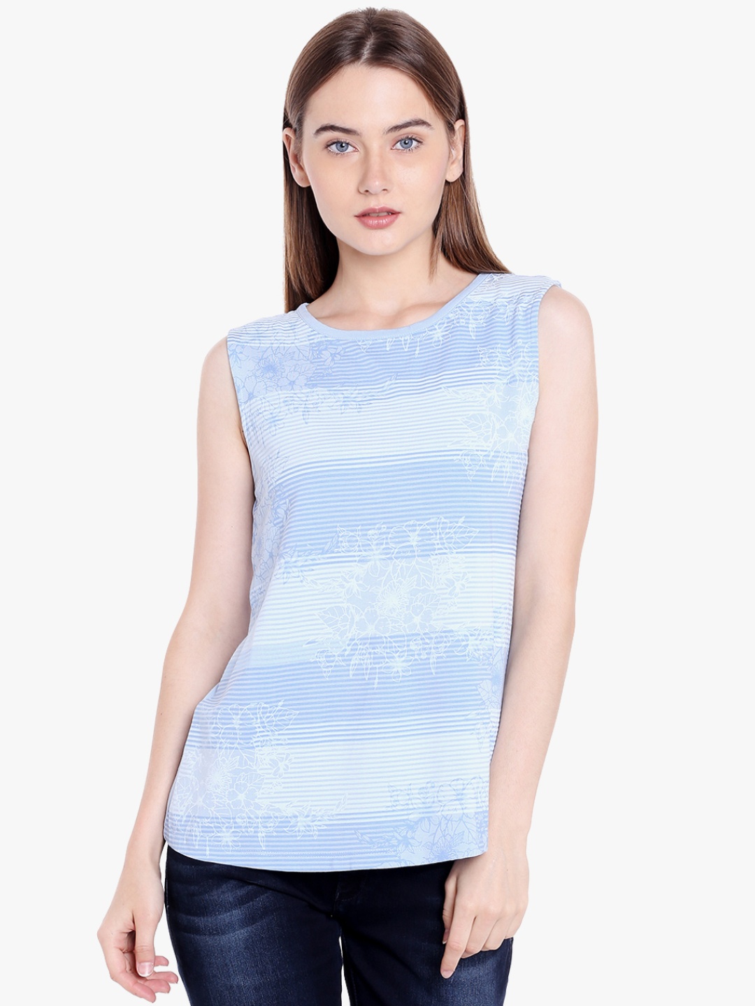 

SPYKAR Blue Striped Regular Top