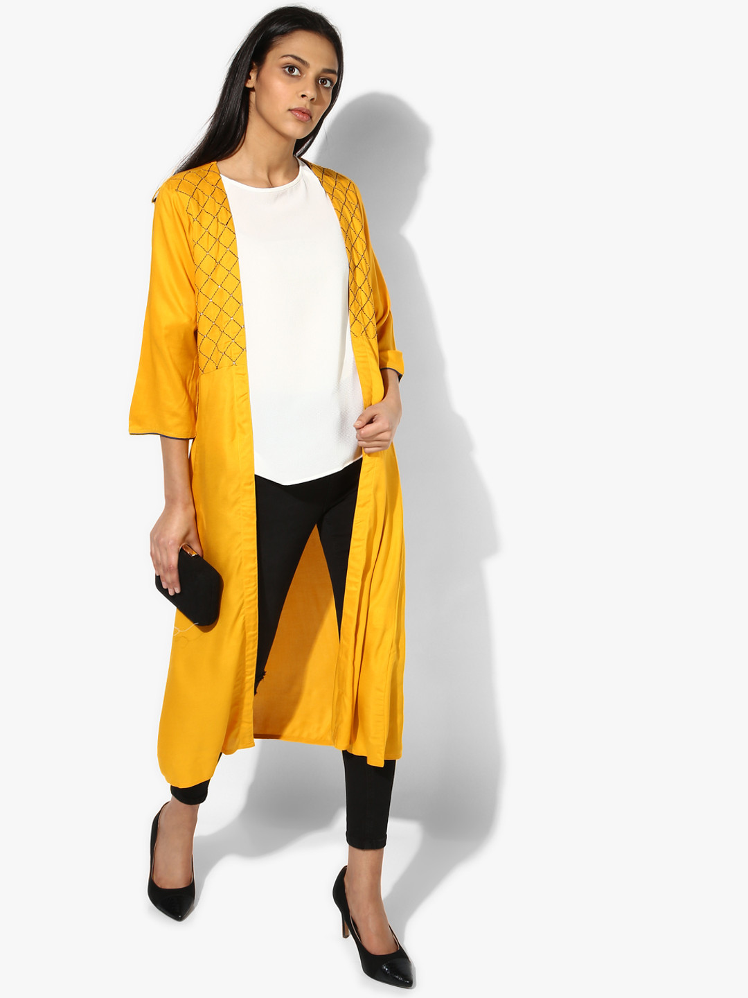 

RANGMANCH BY PANTALOONS Mustard Yellow Embellished Shrug