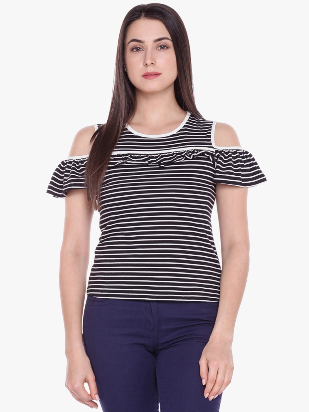 

Honey by Pantaloons Black & White Striped Pure Cotton Top