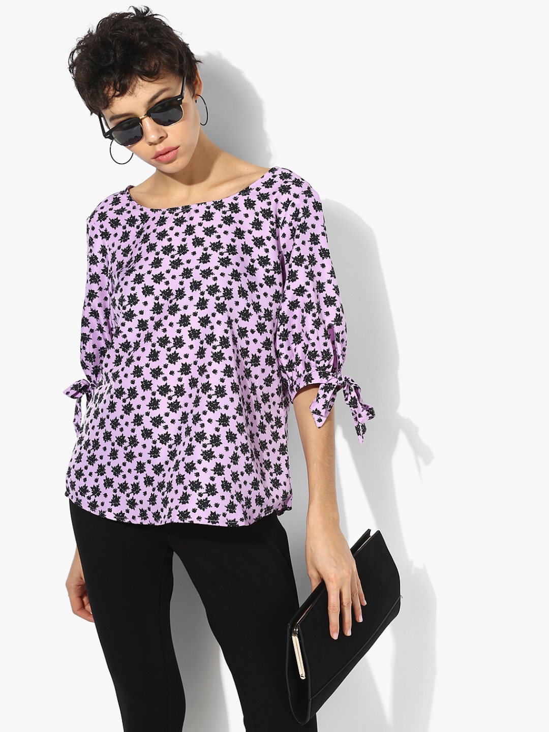 

Annabelle by Pantaloons Women Lavender & Black Printed Top