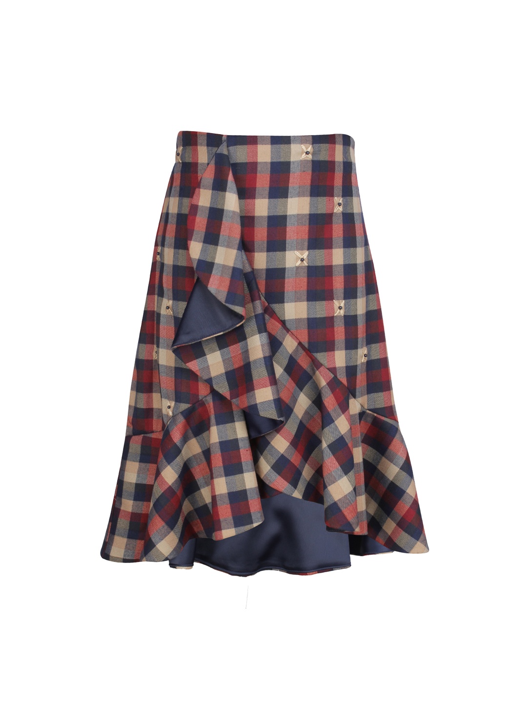 

CUTECUMBER Girls Navy Blue & Orange Checked Trumpet Skirt
