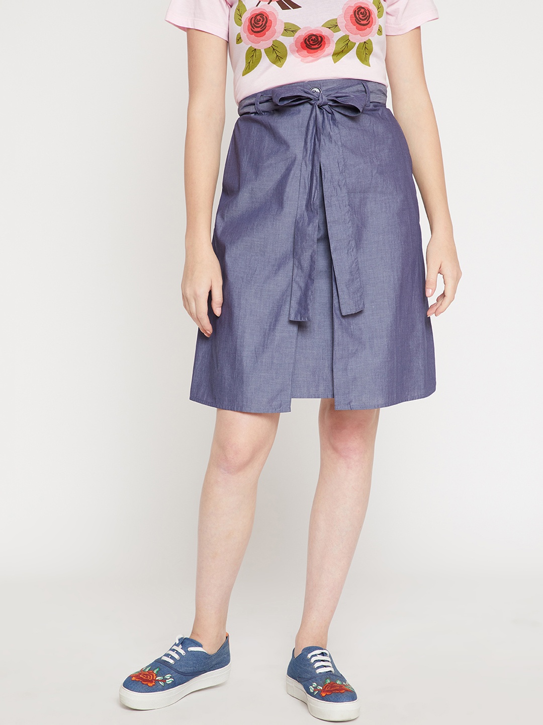 RARE Women Blue Denim Flared Skirt